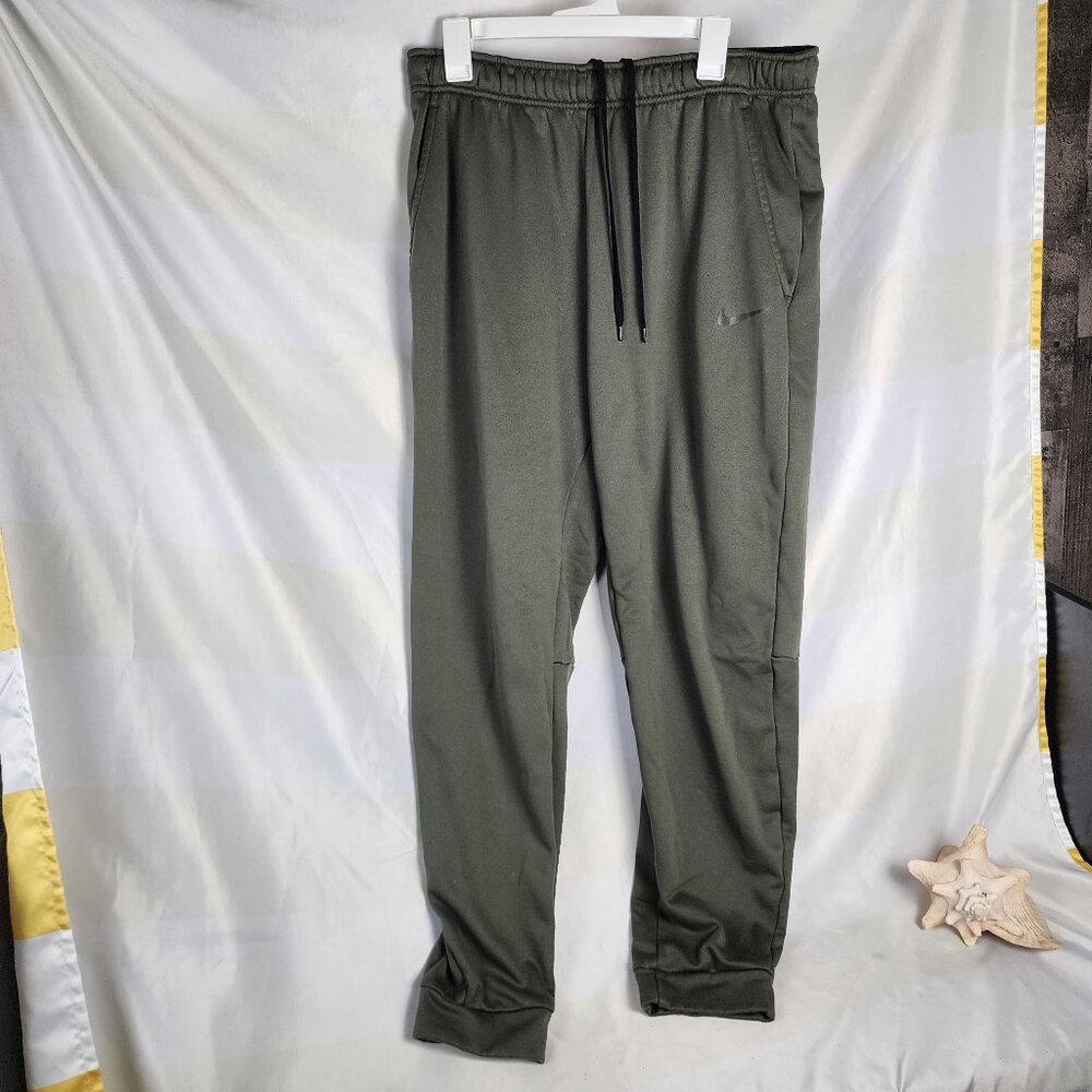 Nike Dri-Fit Olive Green Black Logo Poly Fleece Lined Mesh Pocket Jogger Sz XXLT